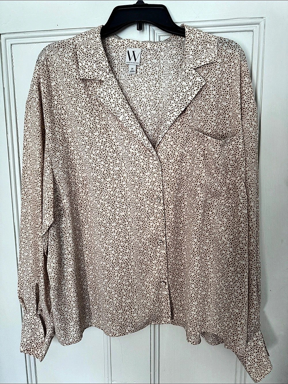 Worthington Animal Print Blouse in Brown & White Size 2X